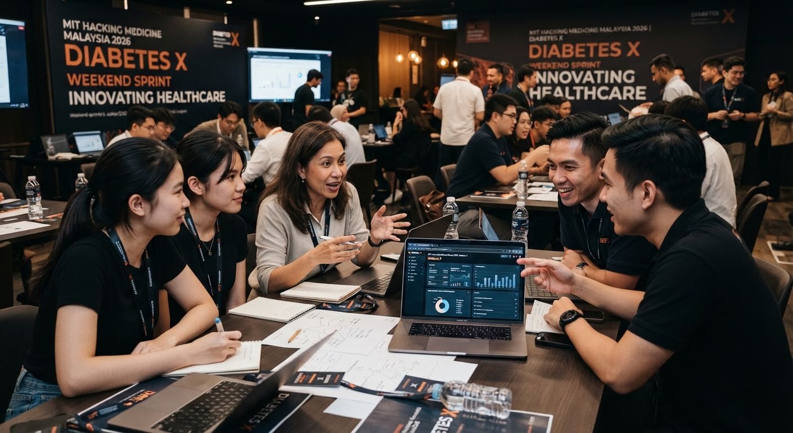 Mentors on the floor with a team